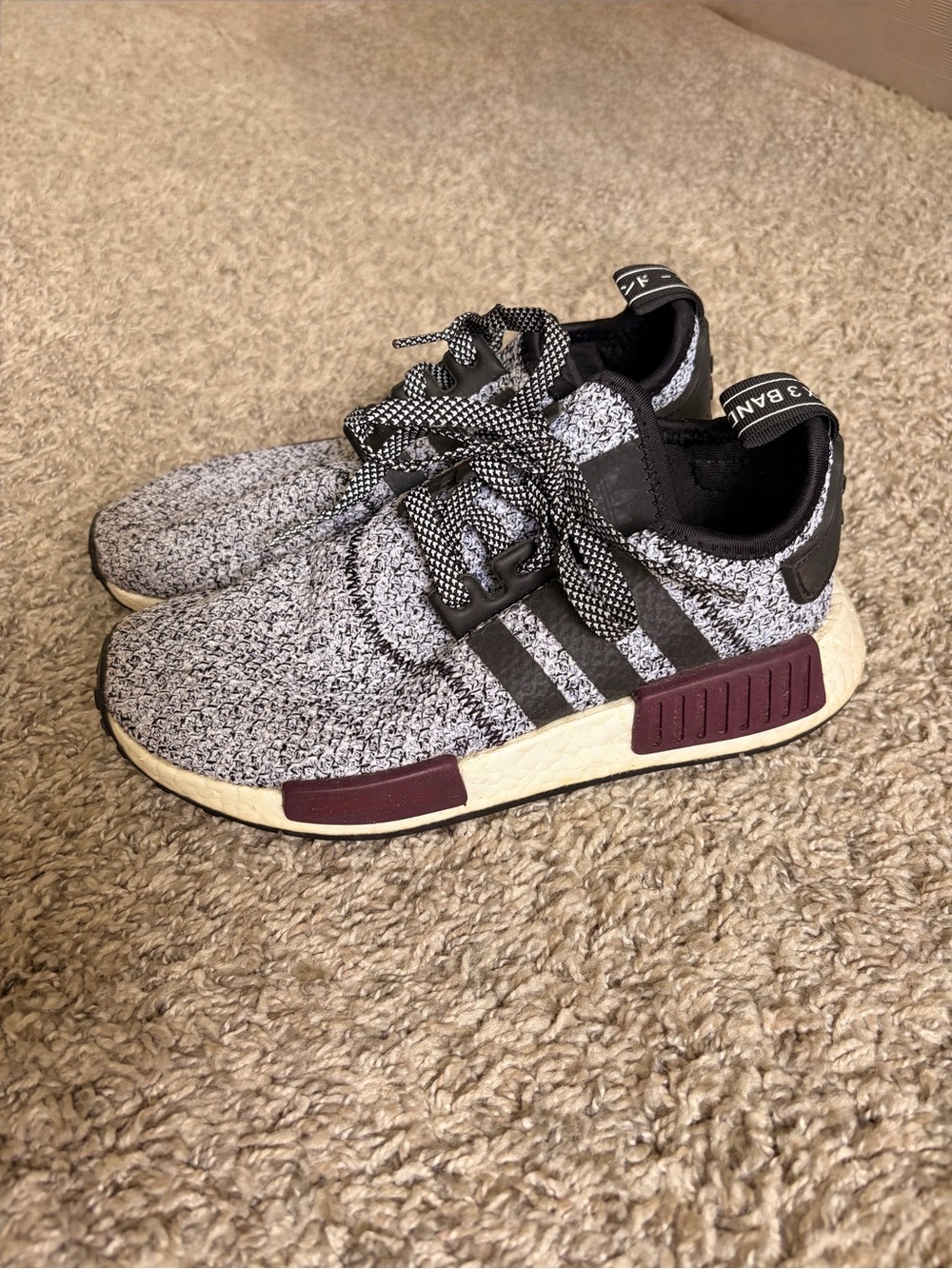 Adidas NMD R1 Burgundy Grey Sneakers Youth 4.5Y BA7841